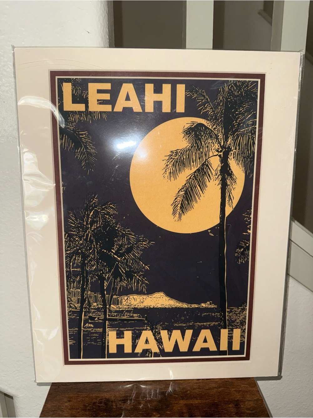 Leahi Hawaii Poster - Yellow & Navy Palm Sunset